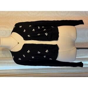 Dancing Days Bow Embroidered Cardigan Black Cropped Sweater Size 2XL
